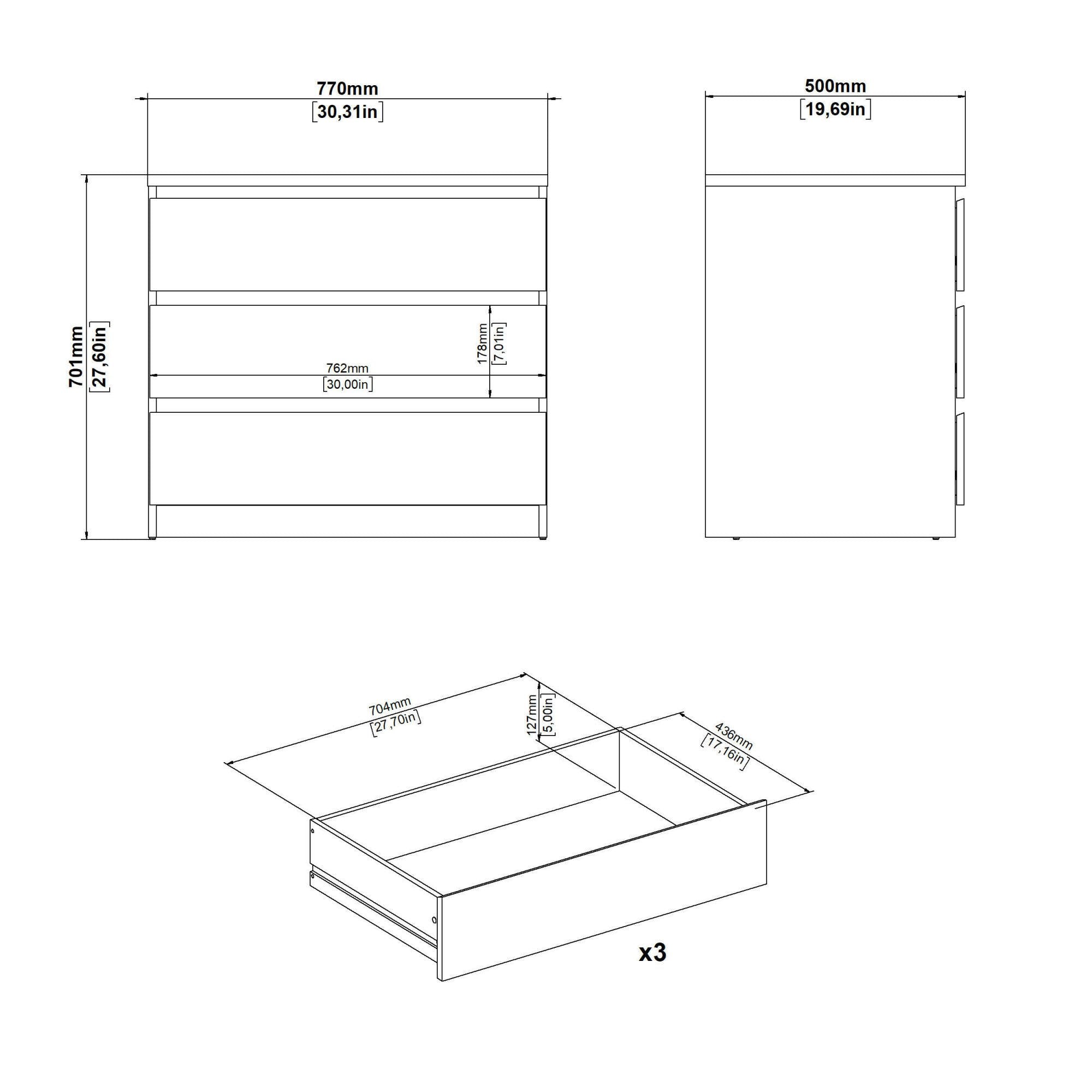 Cassettiera Vistara, settimino multiuso con 3 cassetti, comò elegante per camera da letto, 77x50 h70 cm, Beige