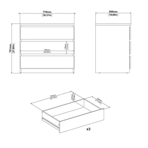 Cassettiera Vistara, settimino multiuso con 3 cassetti, comò elegante per camera da letto, 77x50 h70 cm, Beige