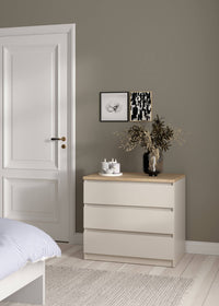 Cassettiera Vistara, settimino multiuso con 3 cassetti, comò elegante per camera da letto, 77x50 h70 cm, Beige