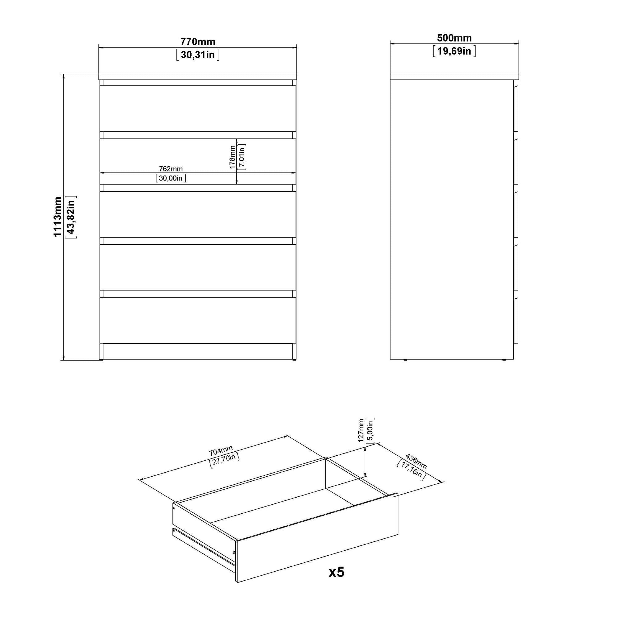 Cassettiera Nyvantis, settimino multiuso con 5 cassetti, comò elegante per camera da letto, 77x50 h111 cm, Beige