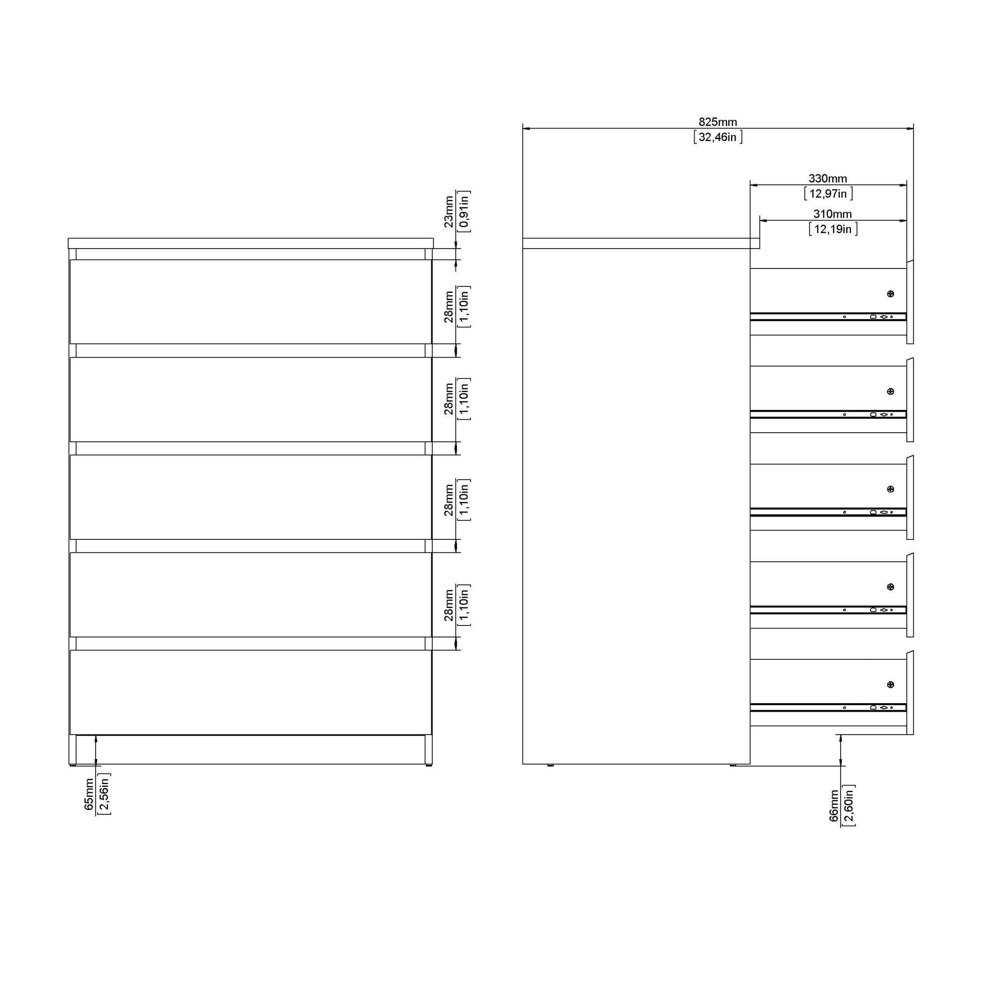 Cassettiera Nyvantis, settimino multiuso con 5 cassetti, comò elegante per camera da letto, 77x50 h111 cm, Beige