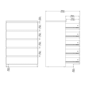 Cassettiera Nyvantis, settimino multiuso con 5 cassetti, comò elegante per camera da letto, 77x50 h111 cm, Beige