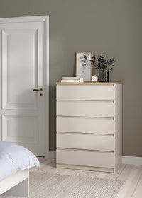 Cassettiera Nyvantis, settimino multiuso con 5 cassetti, comò elegante per camera da letto, 77x50 h111 cm, Beige