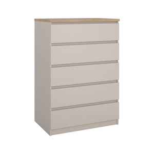 Cassettiera Nyvantis, settimino multiuso con 5 cassetti, comò elegante per camera da letto, 77x50 h111 cm, Beige