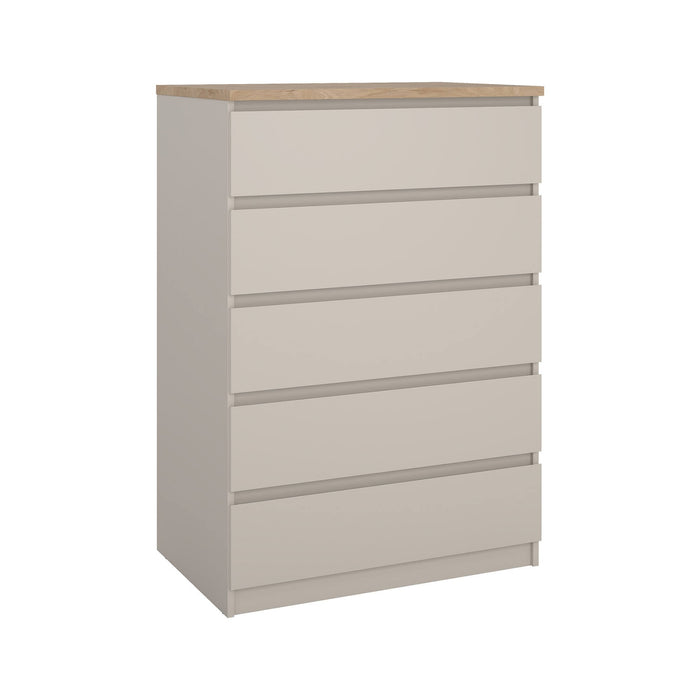Cassettiera Nyvantis, settimino multiuso con 5 cassetti, comò elegante per camera da letto, 77x50 h111 cm, Beige