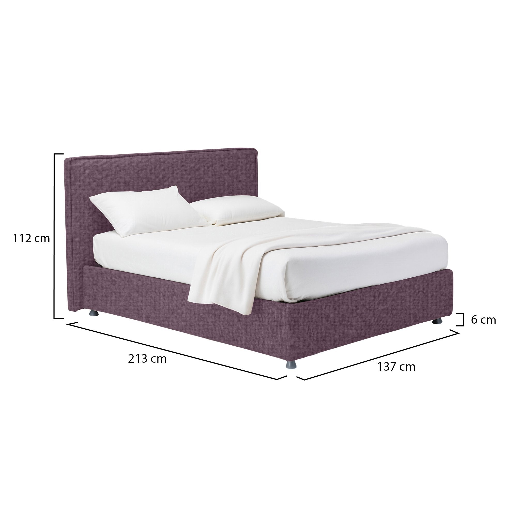 Harlow, Letto Piazza e Mezza Sfoderabile Made in Italy, Viola Lilla