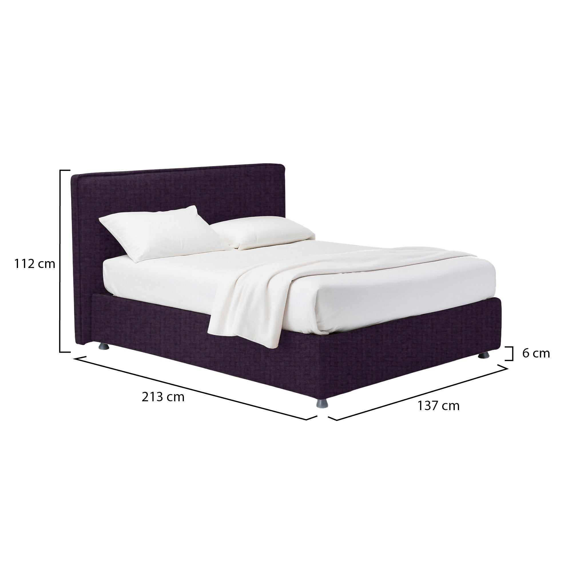 Harlow, Letto Piazza e Mezza Sfoderabile Made in Italy, Viola