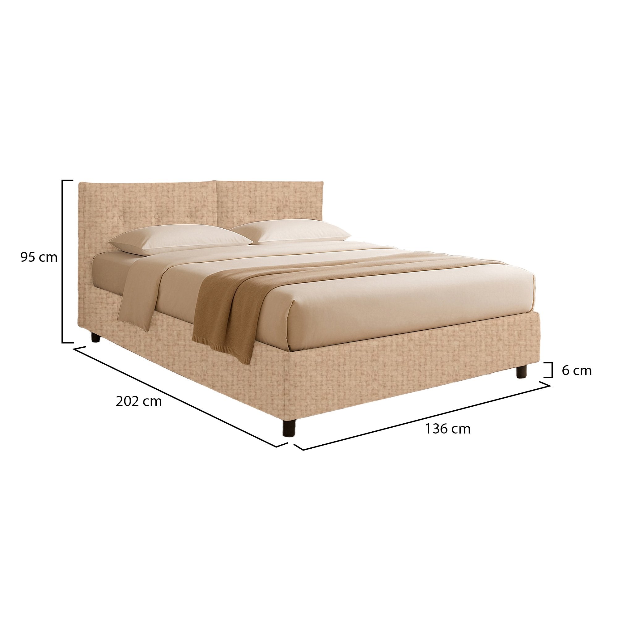 York, Letto Piazza e Mezza Sfoderabile Made in Italy, Beige