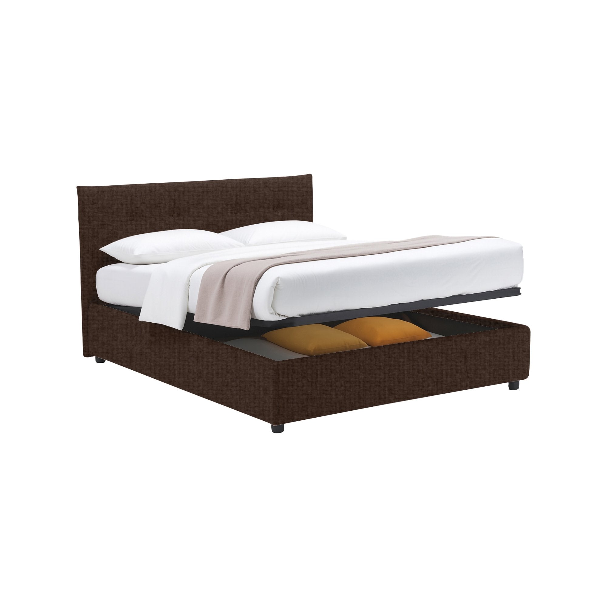 Luton, Letto Piazza e Mezza Sfoderabile Made in Italy, Marrone