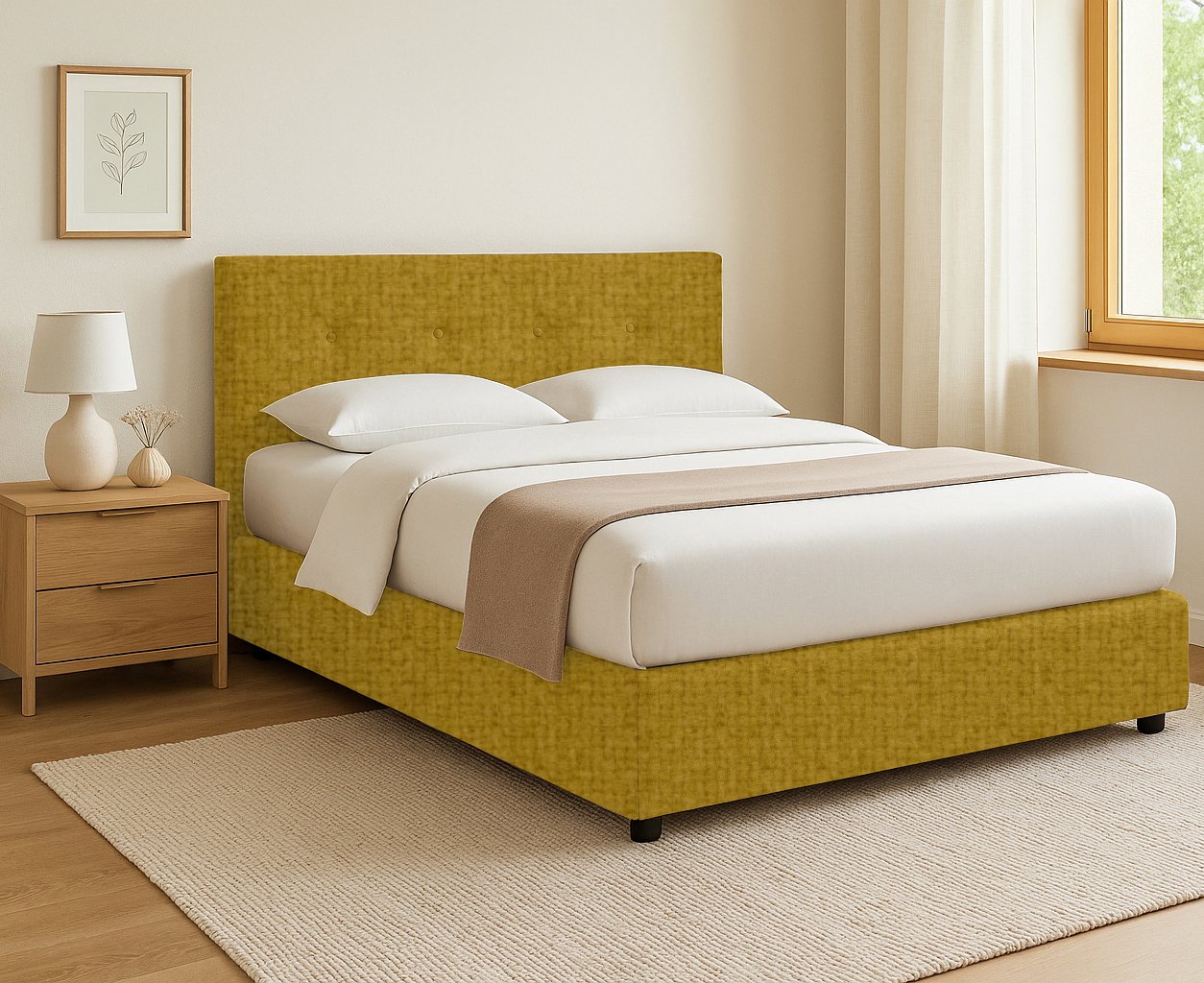 Bolton, Letto Piazza e Mezza Sfoderabile Made in Italy, Giallo Ocra