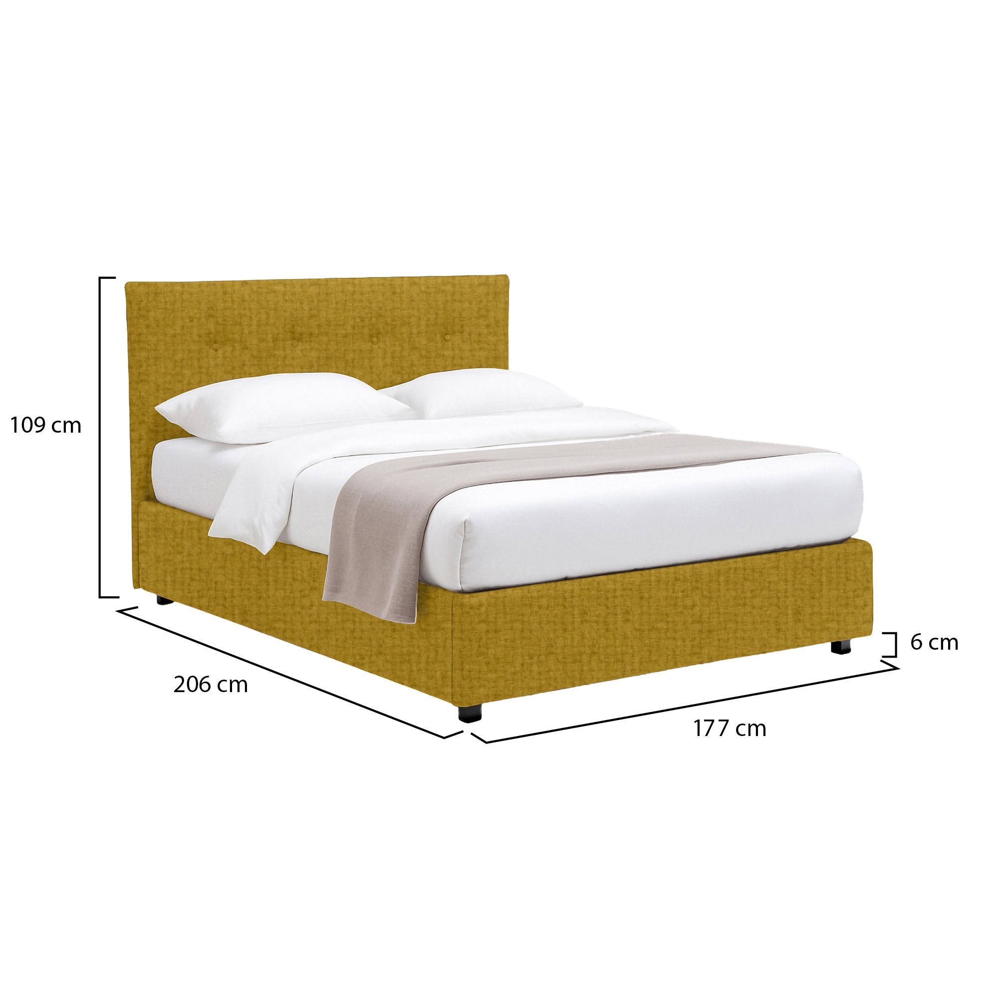 Preston, Letto Matrimoniale Sfoderabile Made in Italy, Giallo Ocra