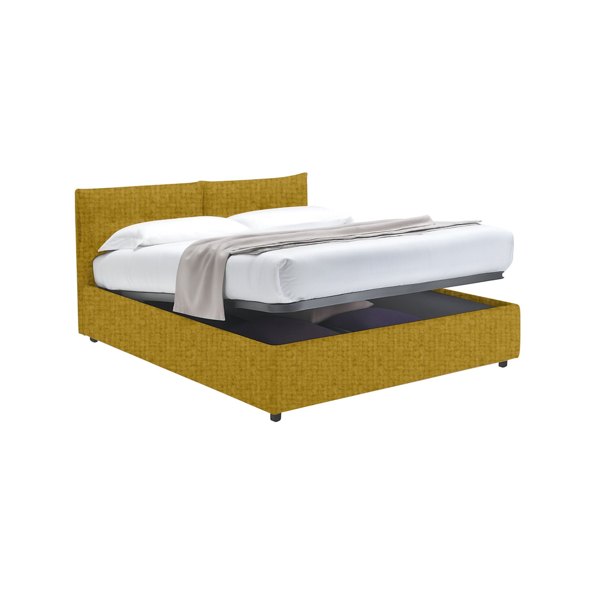 Leeds, Letto Piazza e Mezza Sfoderabile Made in Italy, Giallo Ocra
