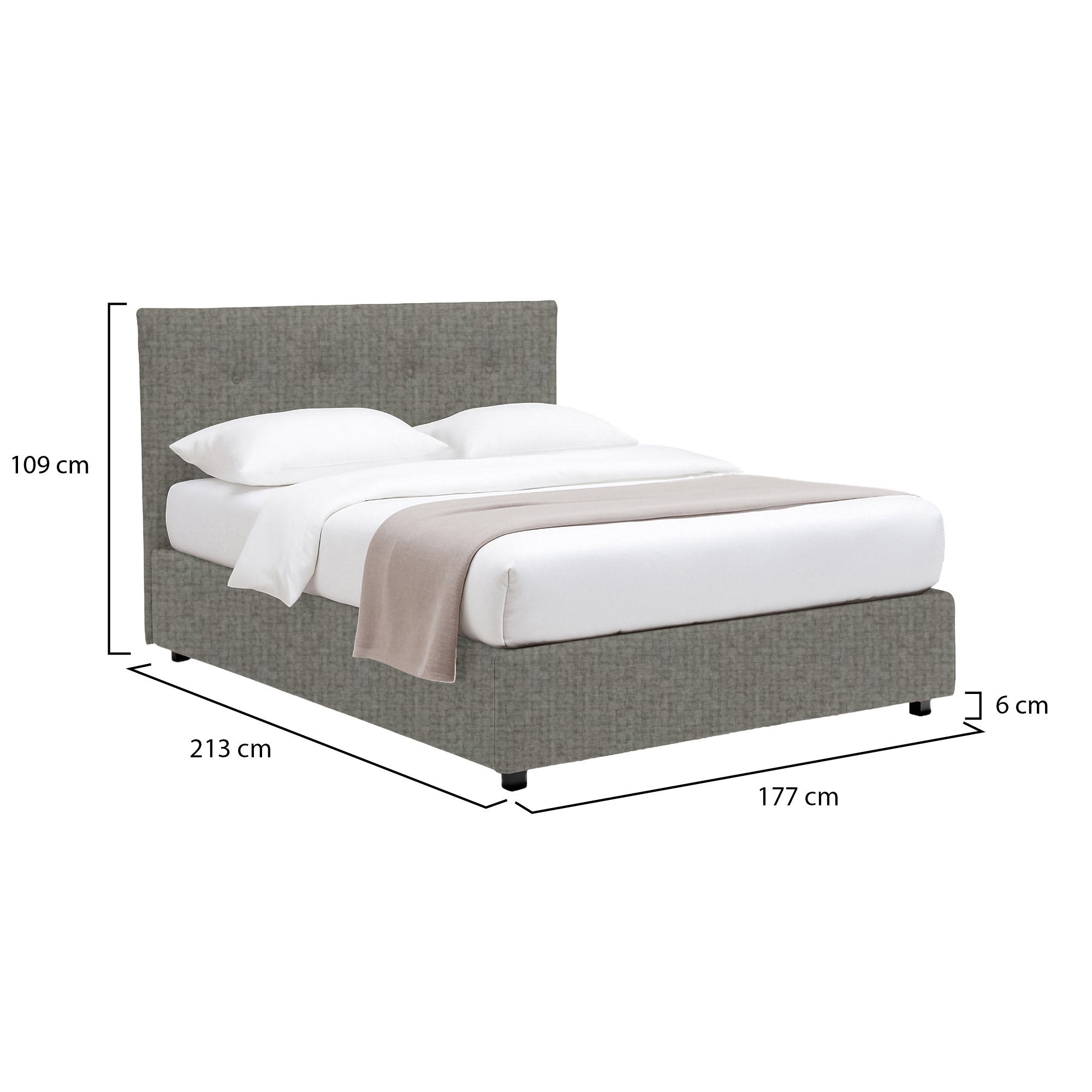 Oxford, Letto Matrimoniale Sfoderabile Made in Italy, Grigio Cenere