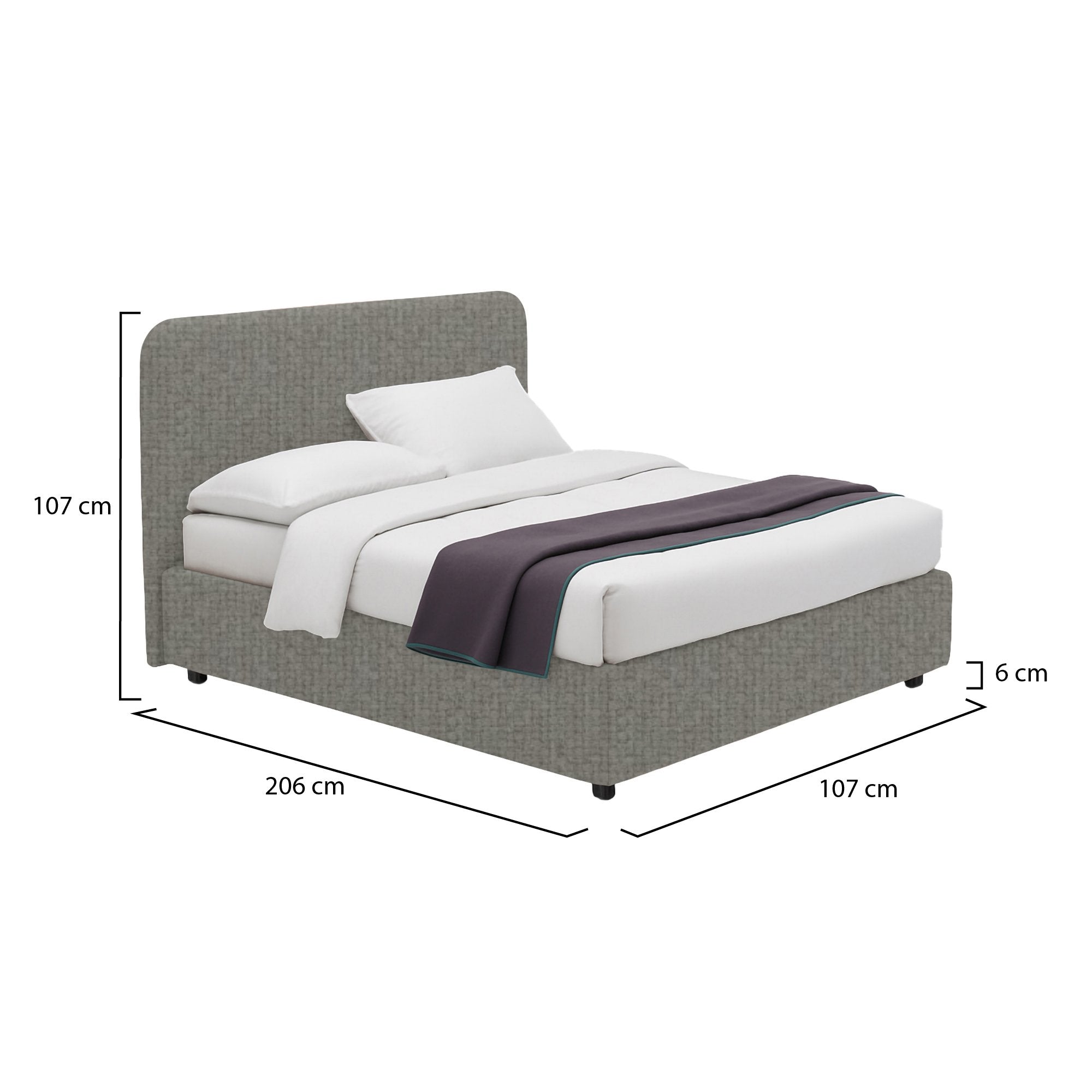 Reading, Letto Singolo Sfoderabile Made in Italy, Grigio Cenere