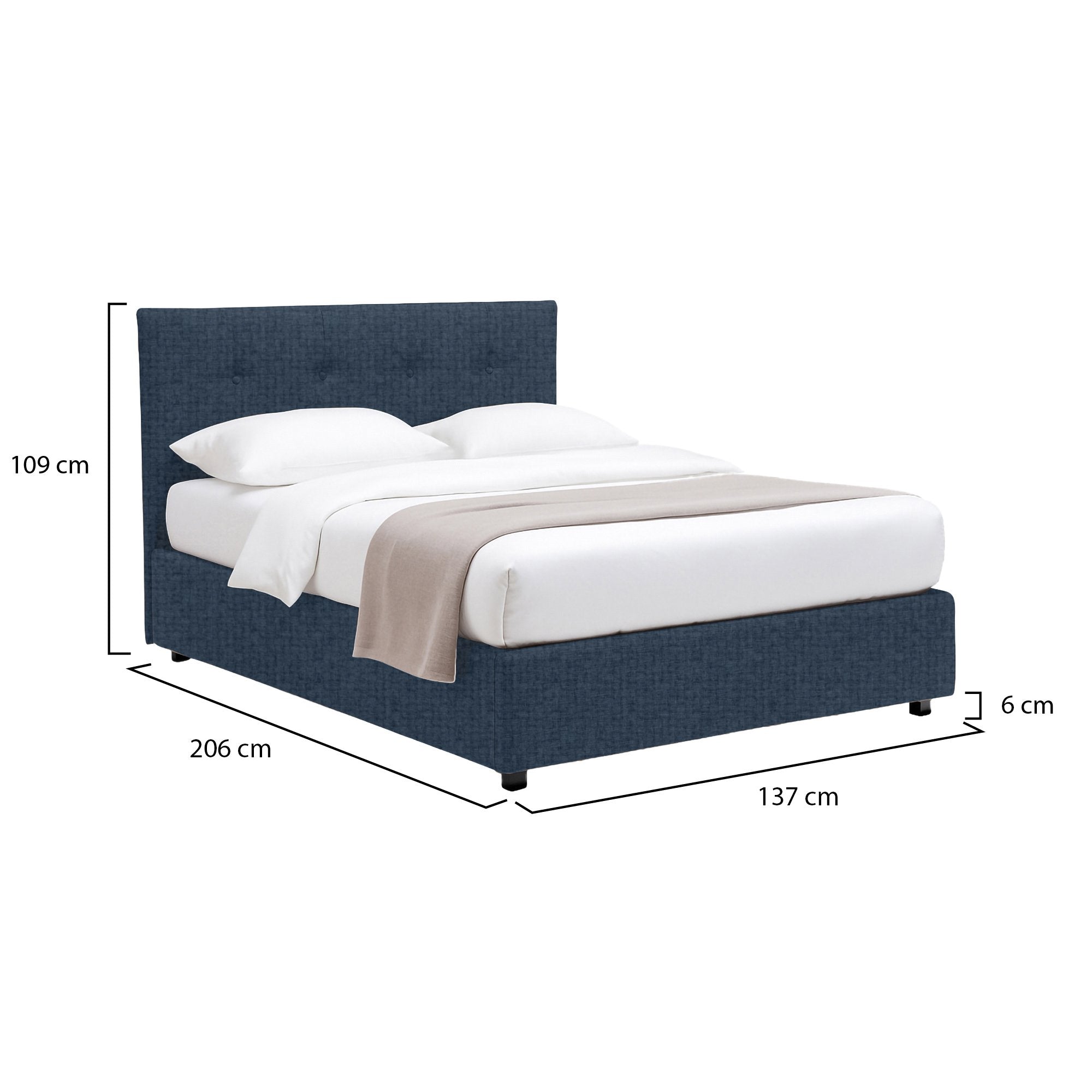 Luton, Letto Piazza e Mezza Sfoderabile Made in Italy, blu