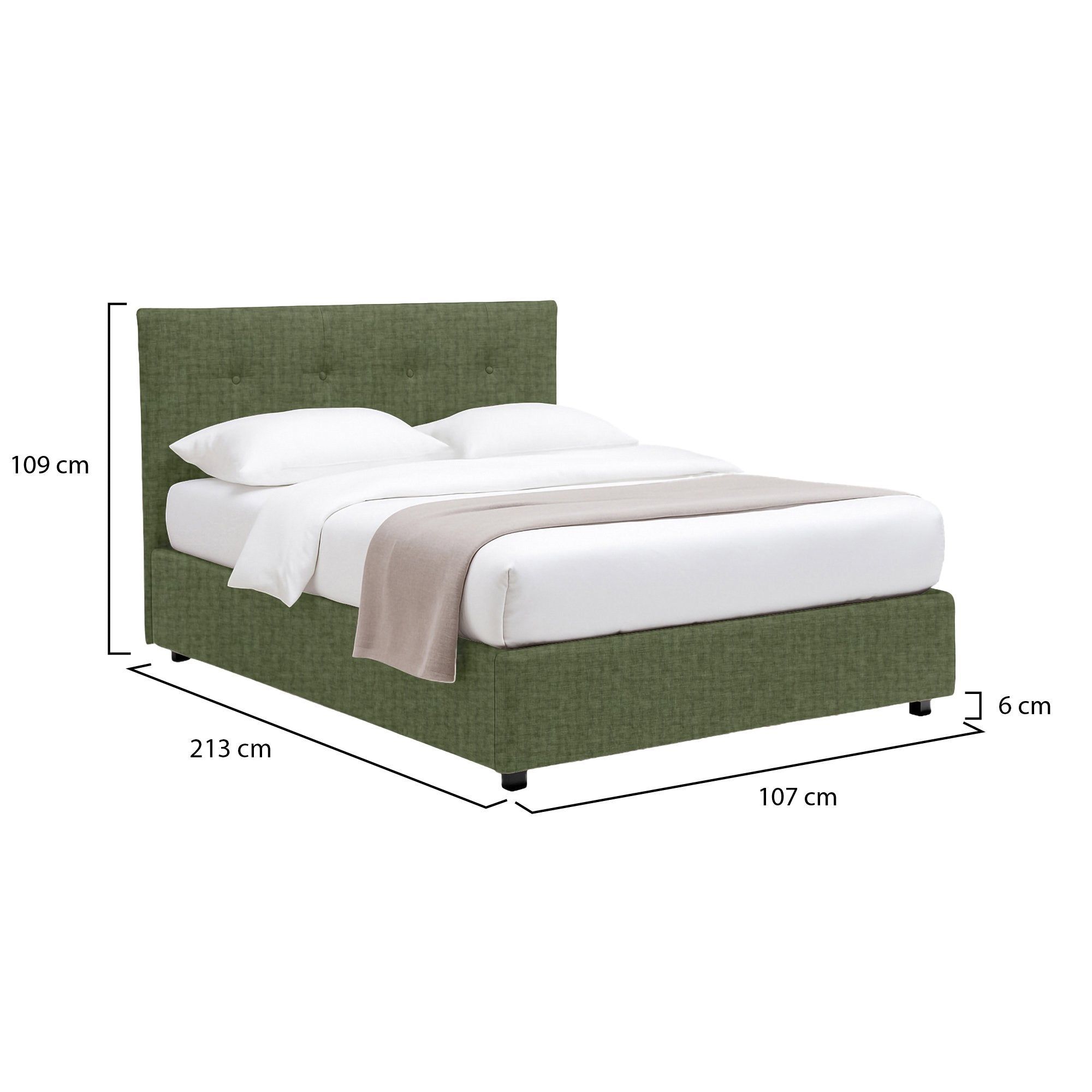 Chichester, Letto Singolo Sfoderabile Made in Italy, Verde