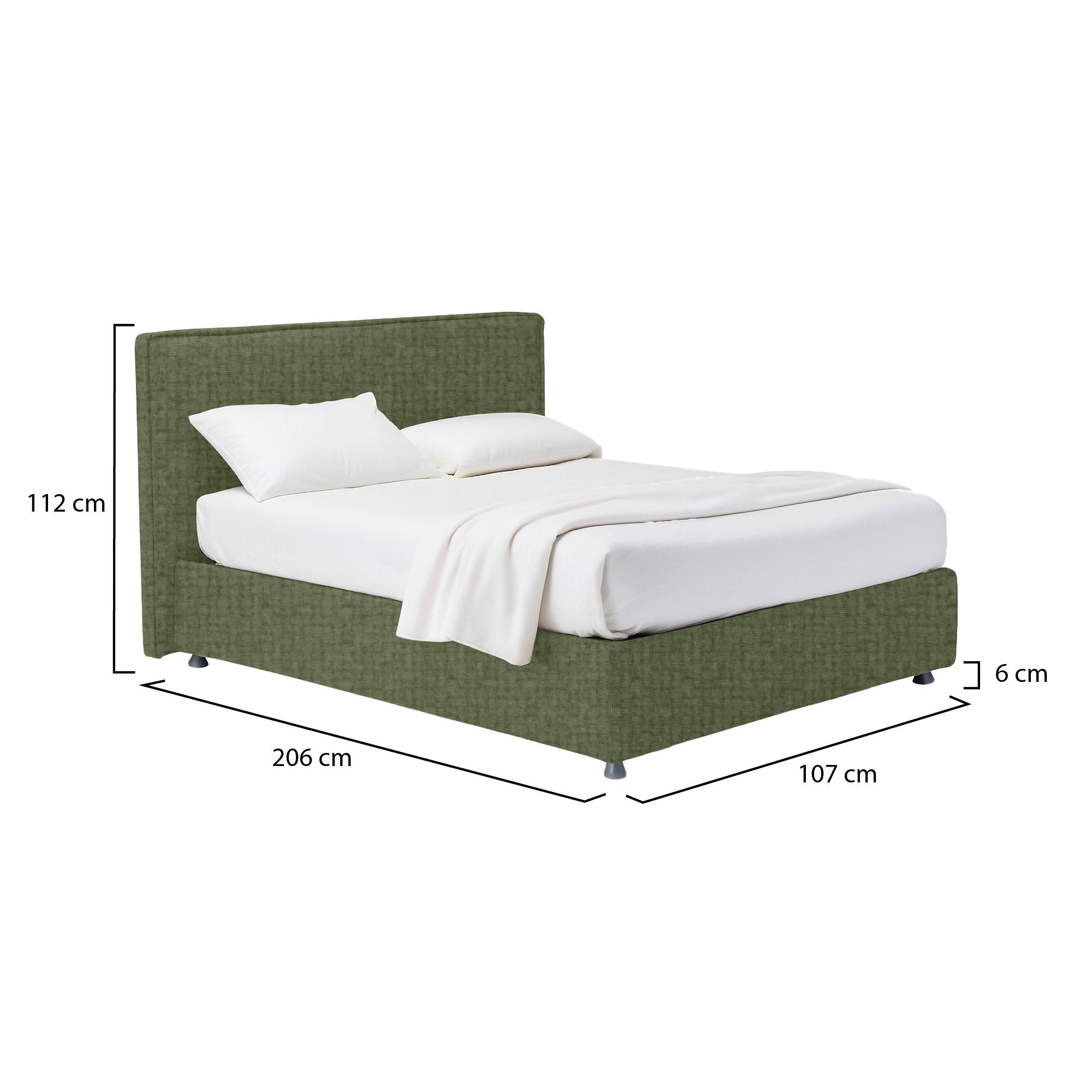 Bracknell, Letto Singolo Sfoderabile Made in Italy, Verde