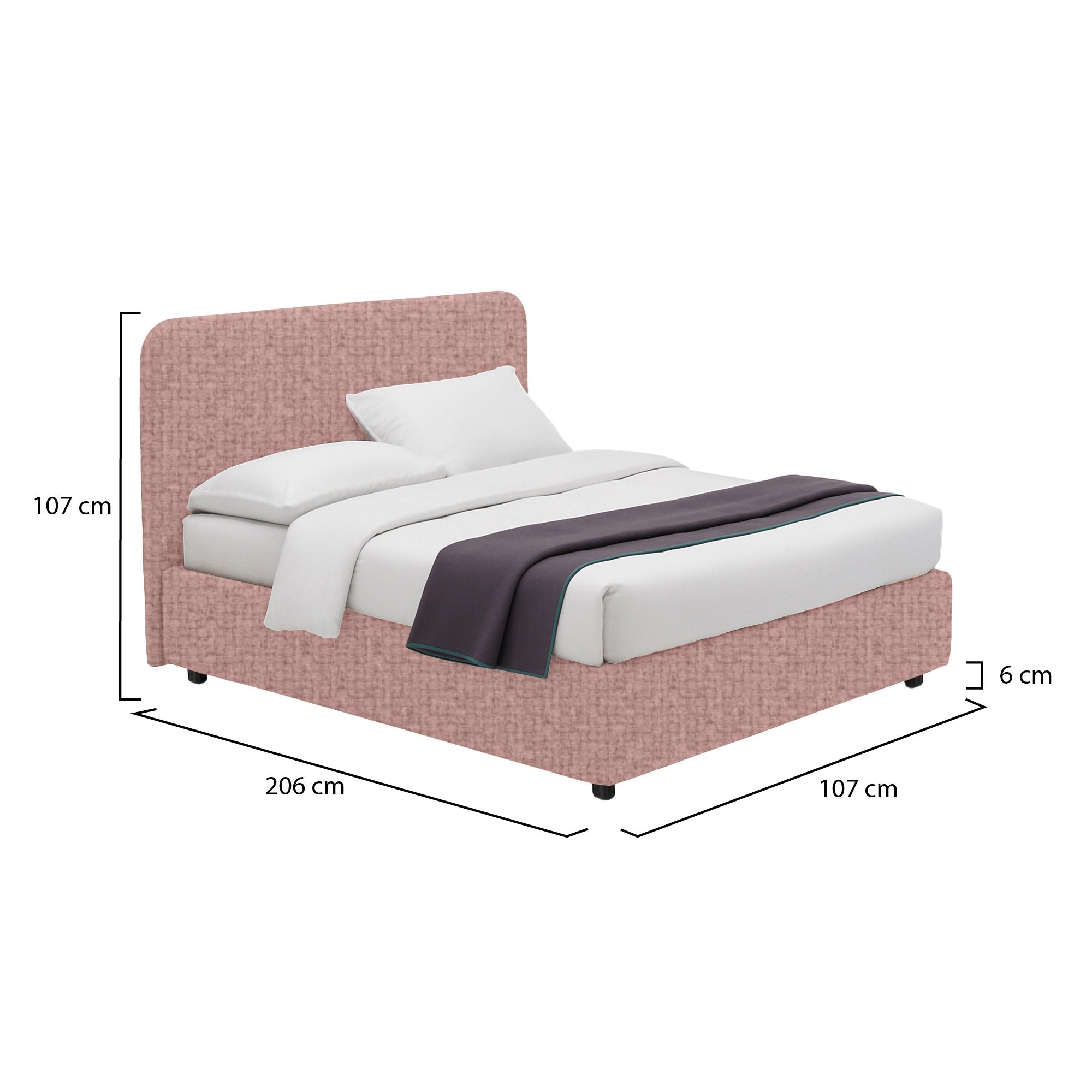 Reading, Letto Singolo Sfoderabile Made in Italy, Rosa