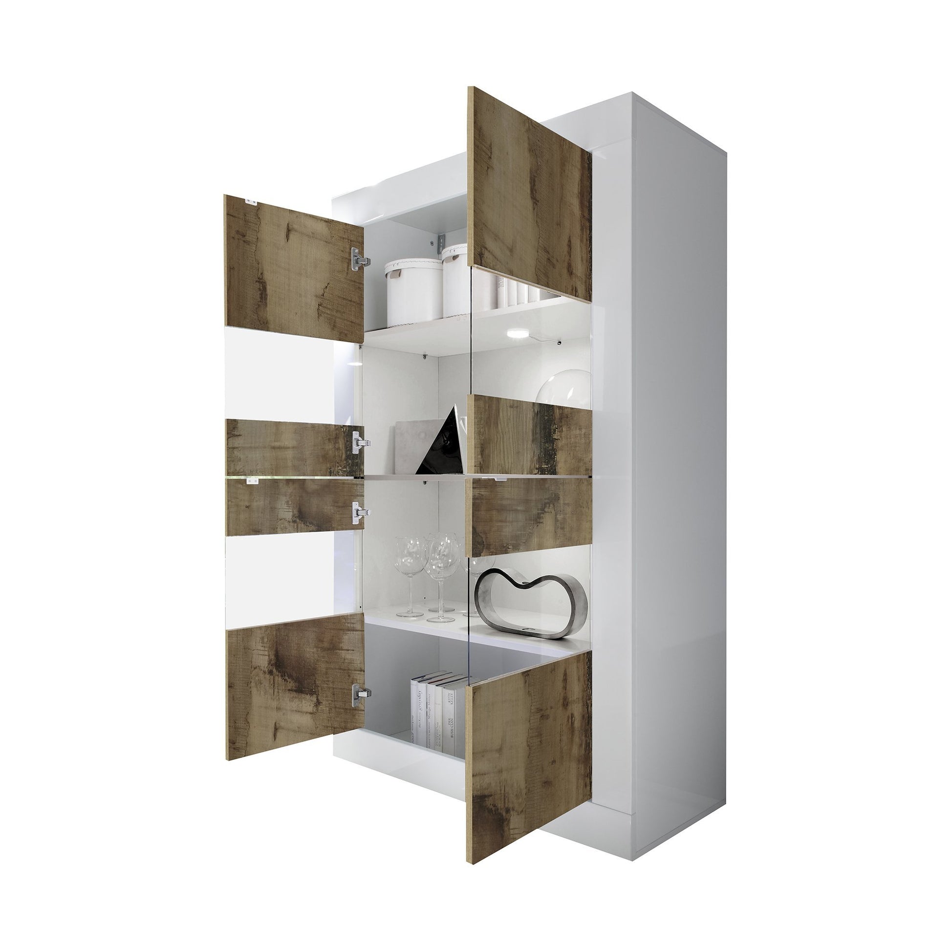 Mobile Espositore Suzzara, Vetrina 2 Ante, 101.4x42x161.2h cm Bianco Lucido