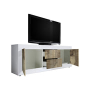 Sinello, Mobile Porta tv un Ripiano, 210x43x65h cm Bianco Lucido