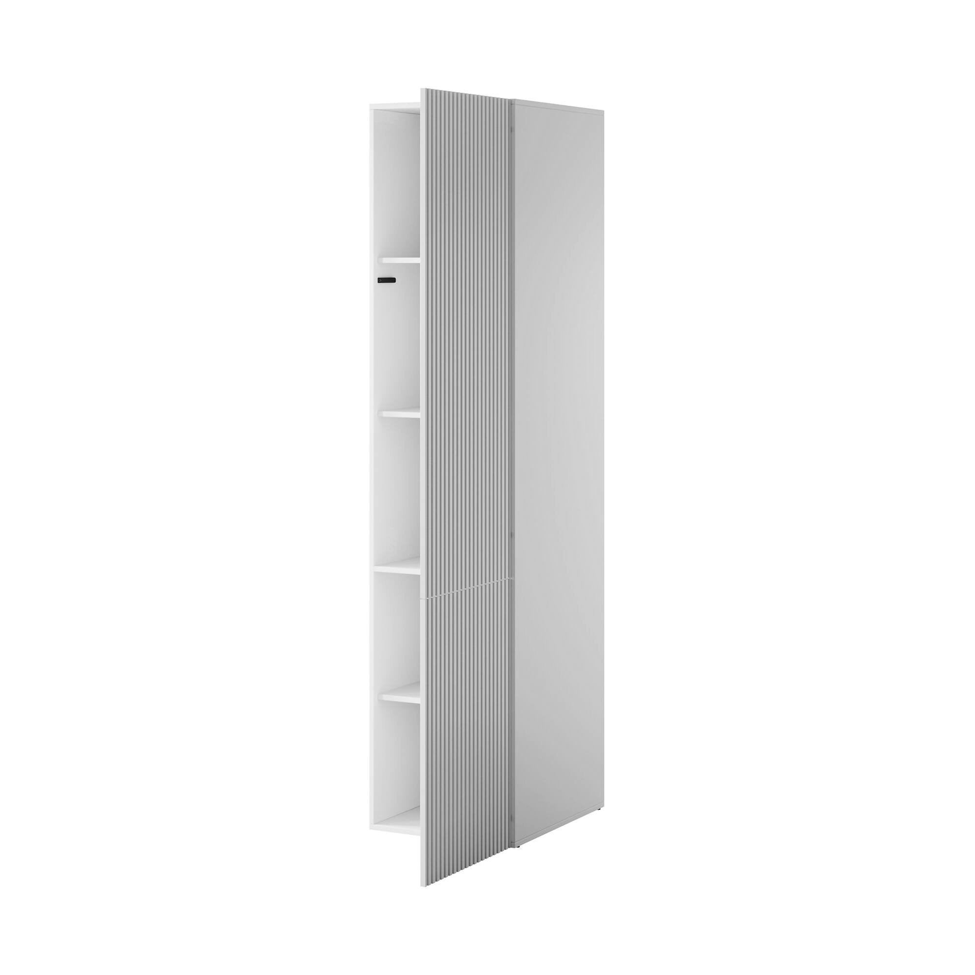 Armadio multiuso 1 anta Treville, Mobile multifunzionale con 4 ripiani interni, Finitura effetto cannettato, 45x56 h199 cm, Bianco