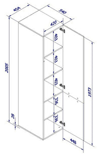 Armadio multiuso 1 anta Treville, Mobile multifunzionale con 4 ripiani interni, Finitura effetto cannettato, 45x56 h199 cm, Bianco
