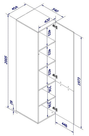 Armadio multiuso 1 anta Treville, Mobile multifunzionale con 4 ripiani interni, Finitura effetto cannettato, 45x56 h199 cm, Bianco