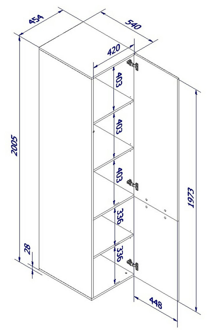 Armadio multiuso 1 anta Treville, Mobile multifunzionale con 4 ripiani interni, Finitura effetto cannettato, 45x56 h199 cm, Bianco