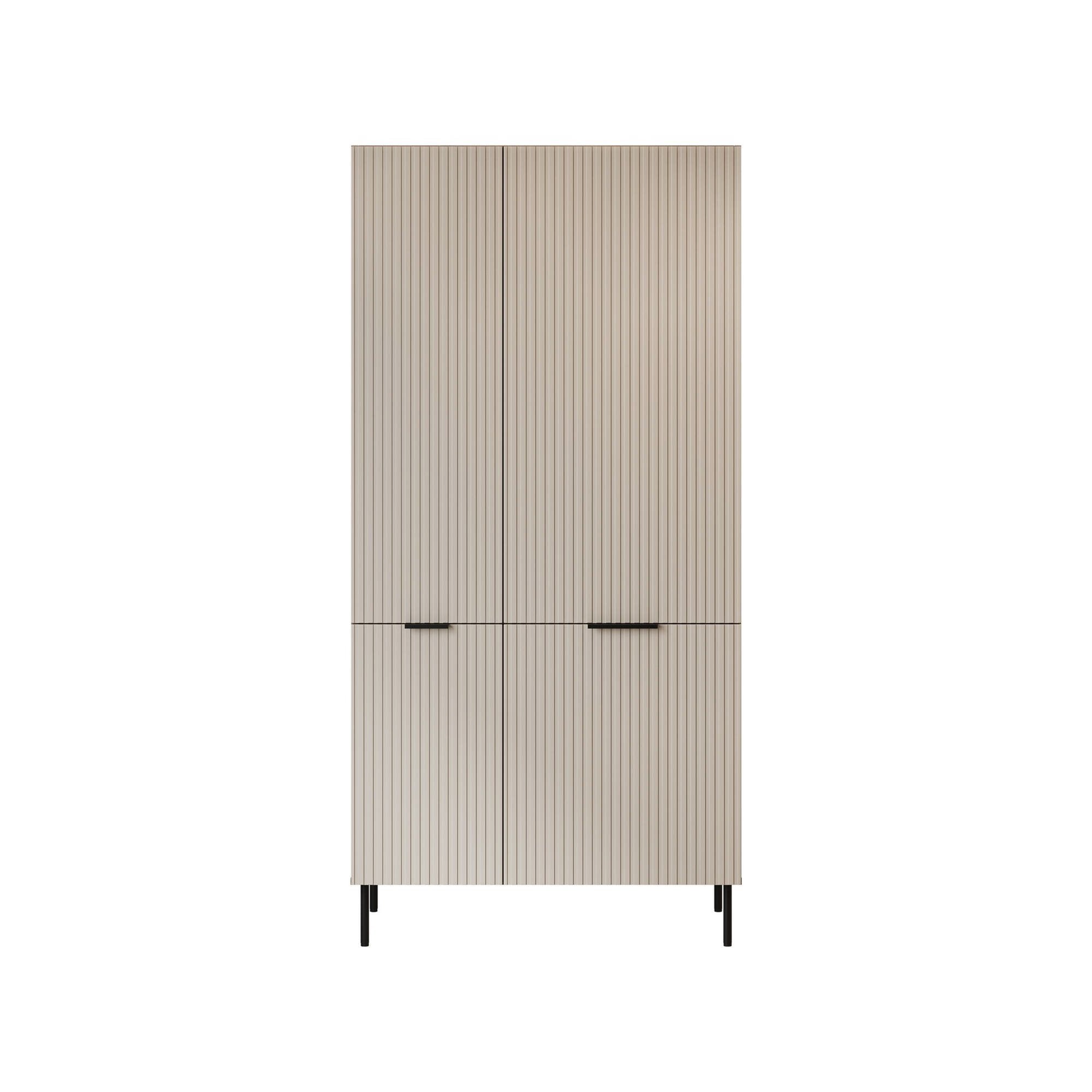Guardaroba 2 ante Intelvi, Mobile multifunzionale con sei ripiani interni e una barra appendiabiti, Finitura effetto cannettato, 90x52 h185 cm, Beige