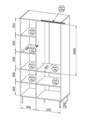 Guardaroba 2 ante Intelvi, Mobile multifunzionale con sei ripiani interni e una barra appendiabiti, Finitura effetto cannettato, 90x52 h185 cm, Beige