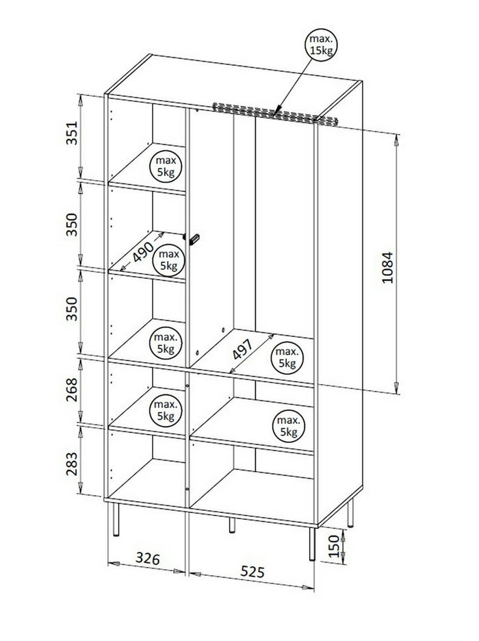 Guardaroba 2 ante Intelvi, Mobile multifunzionale con sei ripiani interni e una barra appendiabiti, Finitura effetto cannettato, 90x52 h185 cm, Beige