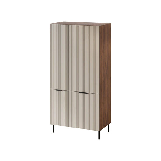 Guardaroba 2 ante Intelvi, Mobile multifunzionale con sei ripiani interni e una barra appendiabiti, Finitura effetto cannettato, 90x52 h185 cm, Beige
