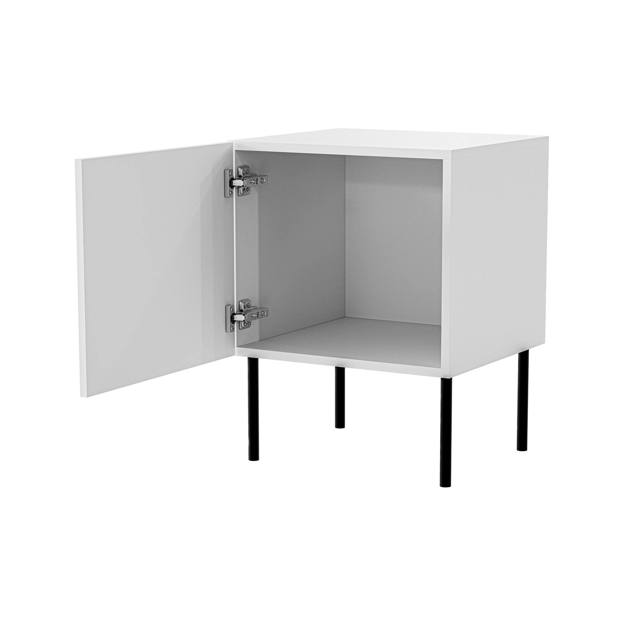 Set di 2 comodini Crecchio, Comò basso con anta battente e vano interno, Finitura effetto liscio con dettaglio geometrico, 45x39 h59 cm, Bianco