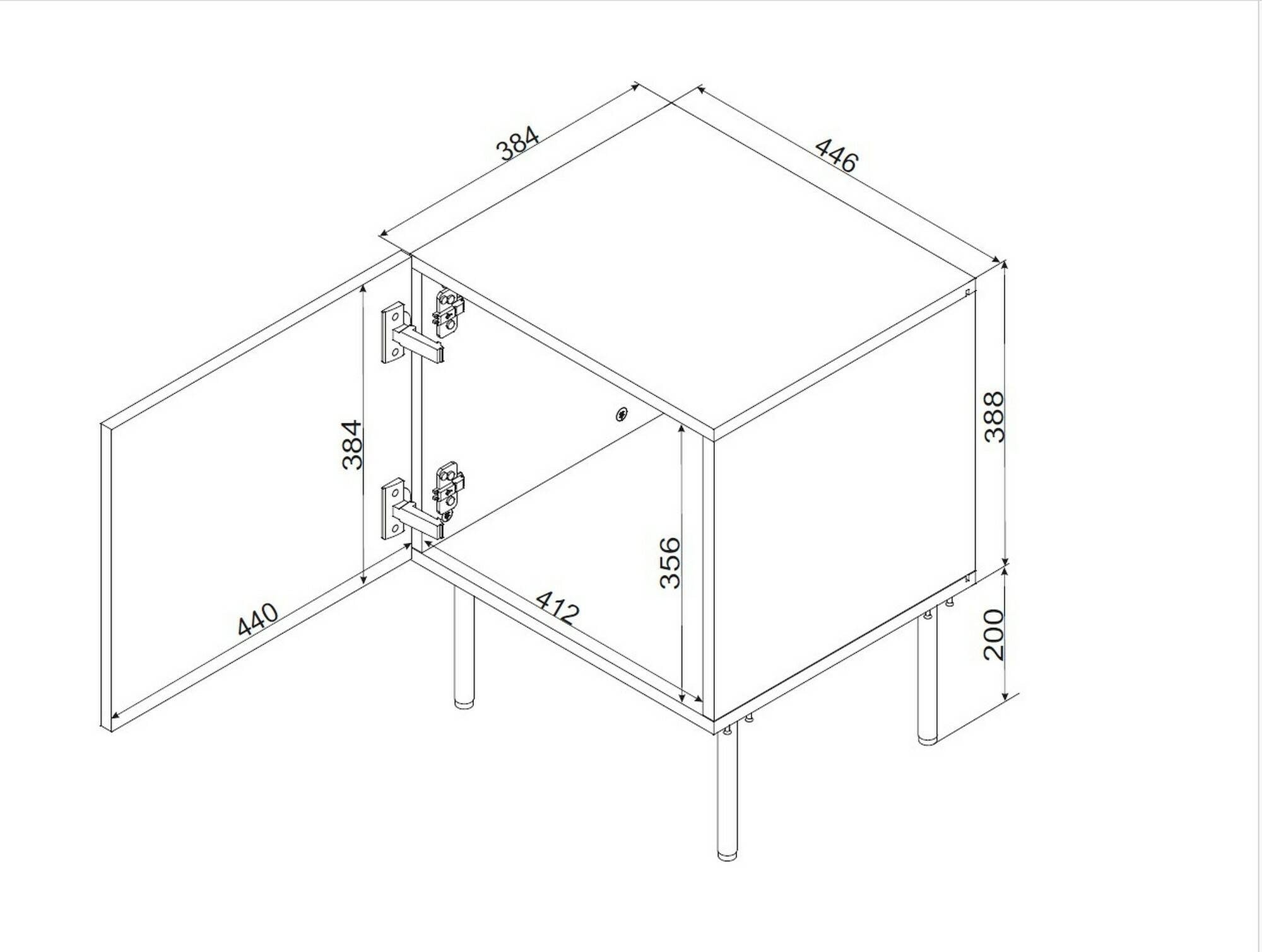 Crecchio, Comodino un Ripiano, 45x39x59h cm Bianco