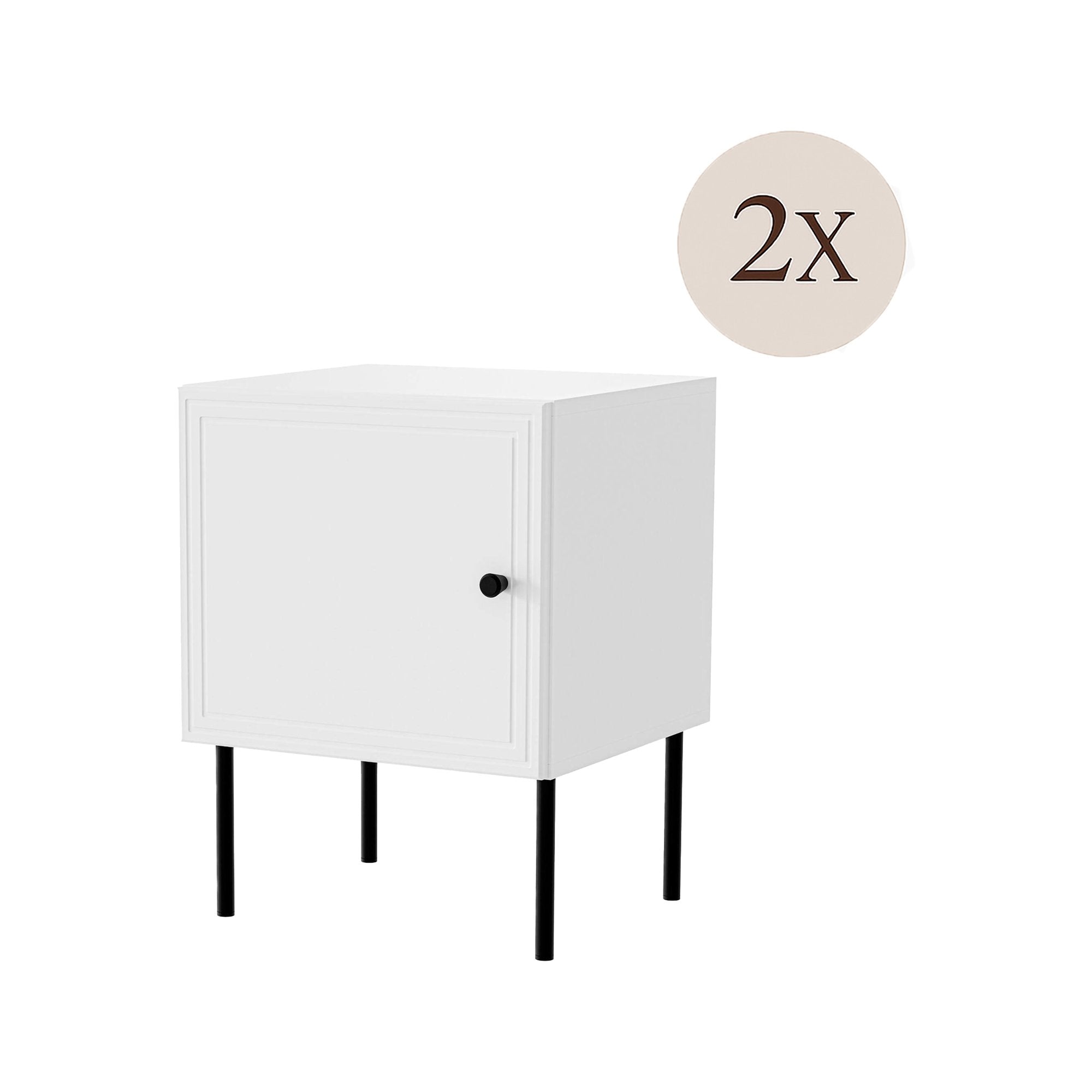 Set di 2 comodini Crecchio, Comò basso con anta battente e vano interno, Finitura effetto liscio con dettaglio geometrico, 45x39 h59 cm, Bianco