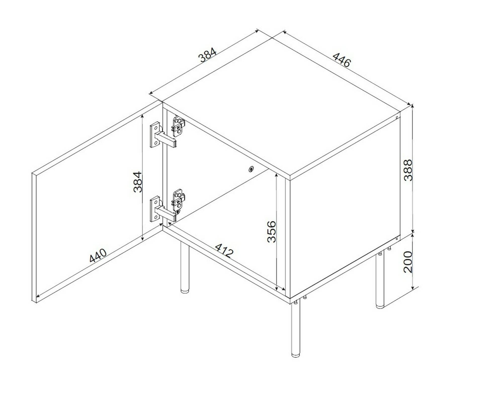 Crecchio, Comodino un Ripiano, 45x39x59h cm Nero