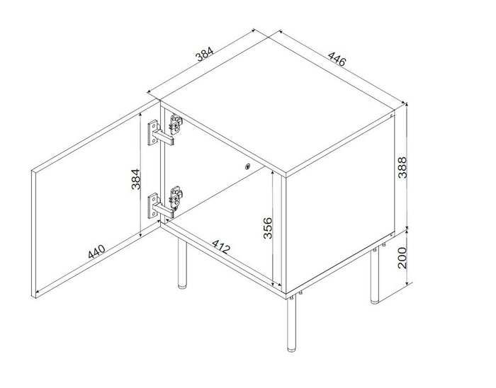 Set di 2 comodini Crecchio, Comò basso con anta battente e vano interno, Finitura effetto liscio con dettaglio geometrico, 45x39 h59 cm, Nero