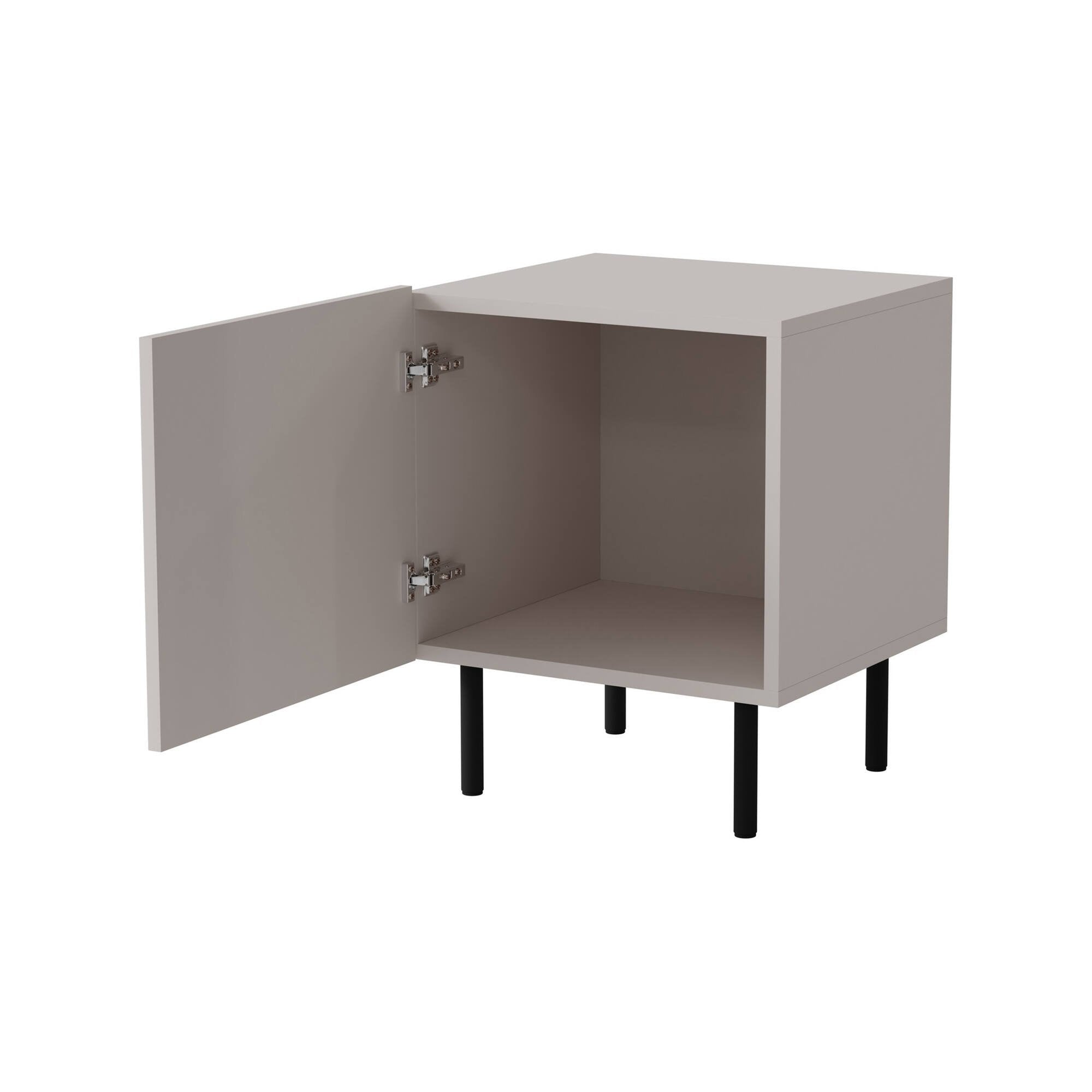 Set di 2 comodini Livraga, Comò basso con anta battente e vano interno, Finitura effetto cannettato, 45x40 h51 cm, Beige