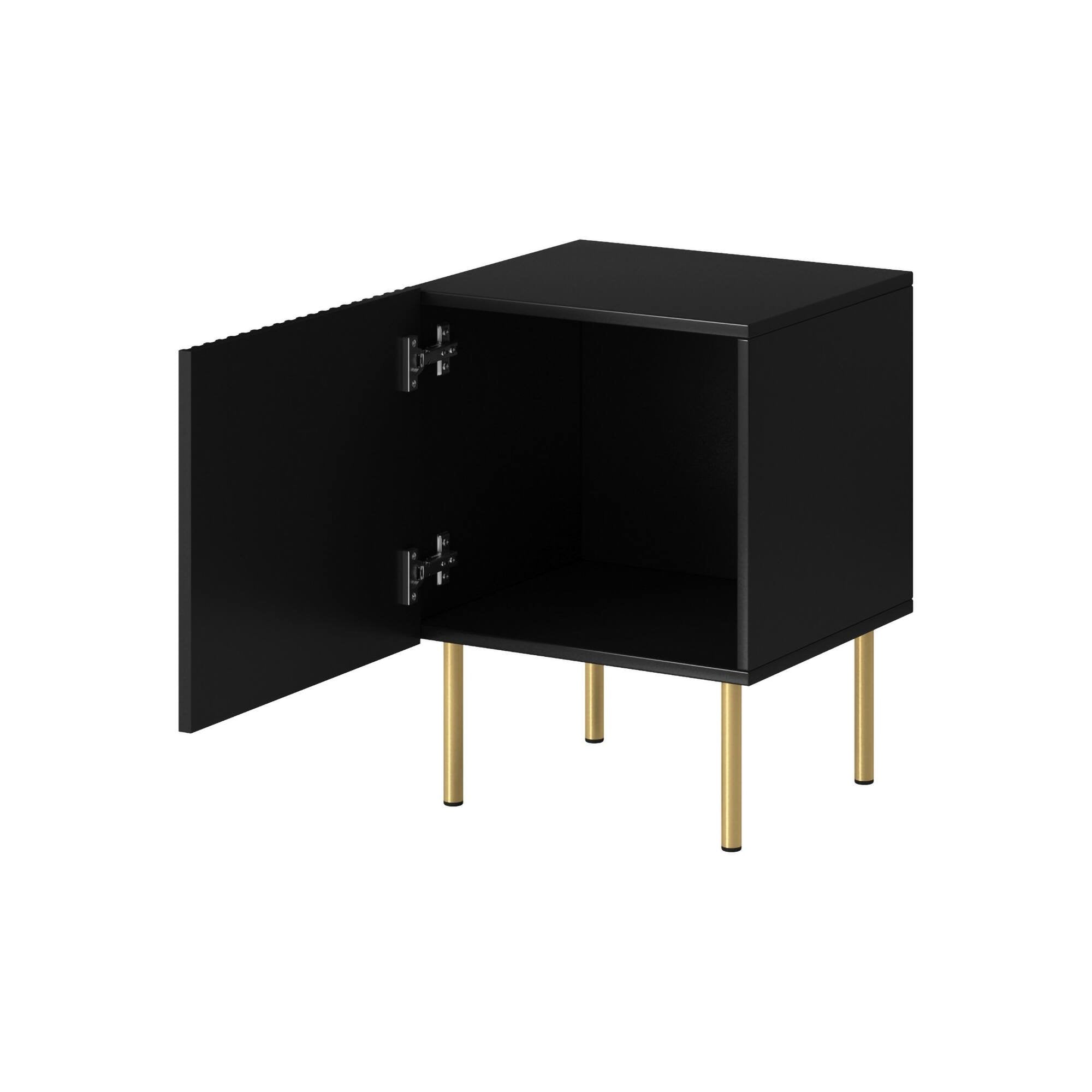 Set di 2 comodini Farini, Comò basso con anta battente e vano interno, Finitura effetto cannettato, 45x40 h51 cm, Nero