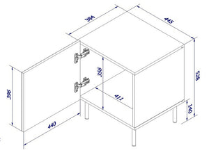 Set di 2 comodini Farini, Comò basso con anta battente e vano interno, Finitura effetto cannettato, 45x40 h51 cm, Nero