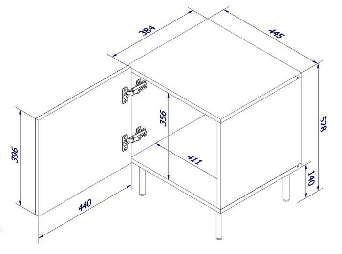 Set di 2 comodini Farini, Comò basso con anta battente e vano interno, Finitura effetto cannettato, 45x40 h51 cm, Nero