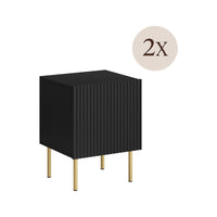 Set di 2 comodini Farini, Comò basso con anta battente e vano interno, Finitura effetto cannettato, 45x40 h51 cm, Nero