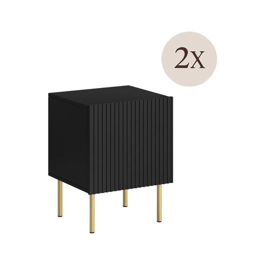 Set di 2 comodini Farini, Comò basso con anta battente e vano interno, Finitura effetto cannettato, 45x40 h51 cm, Nero