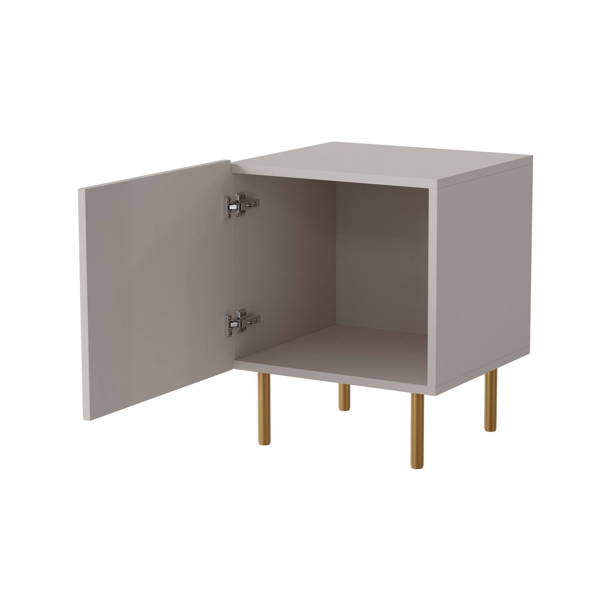 Set di 2 comodini Farini, Comò basso con anta battente e vano interno, Finitura effetto cannettato, 45x40 h51 cm, Beige