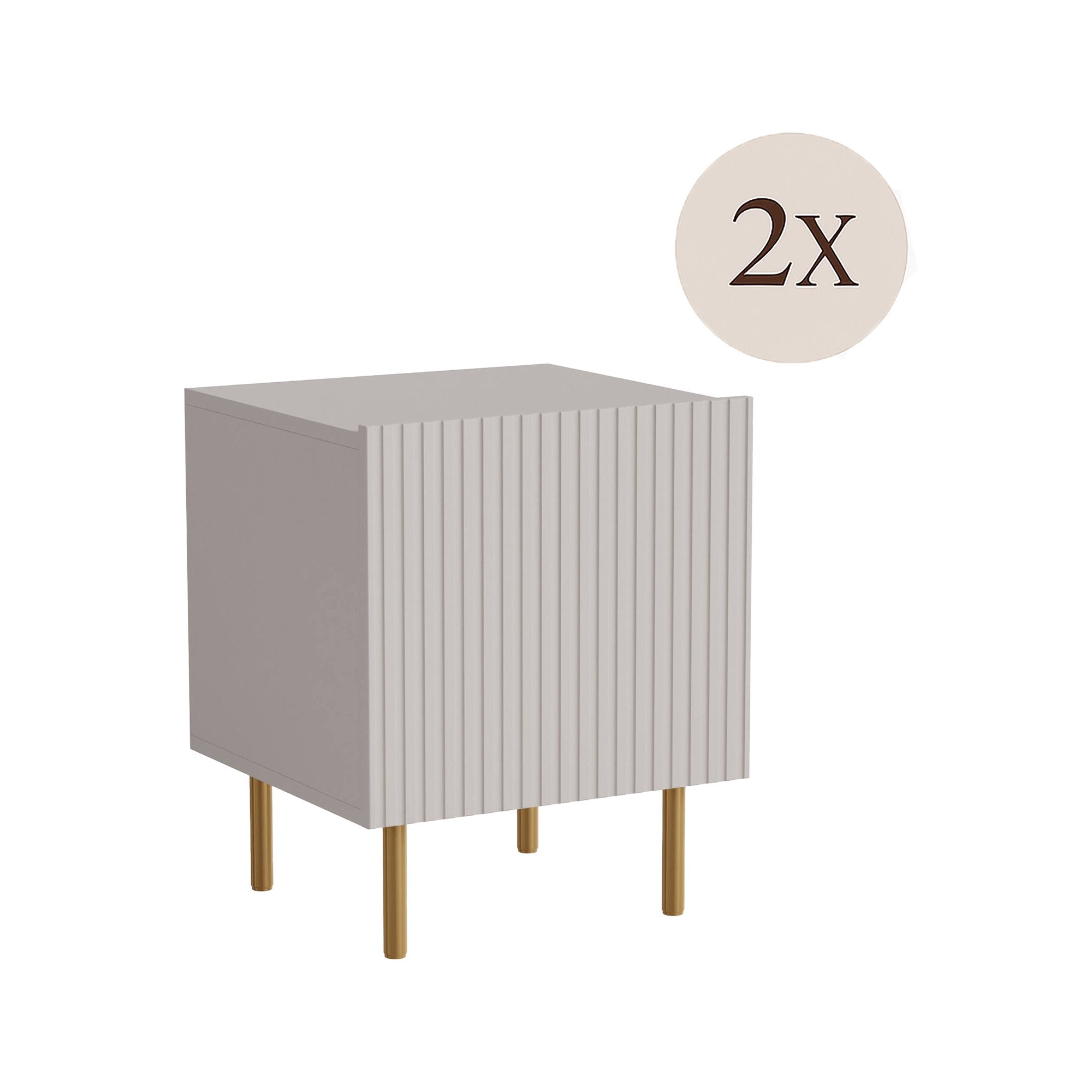 Set di 2 comodini Farini, Comò basso con anta battente e vano interno, Finitura effetto cannettato, 45x40 h51 cm, Beige