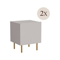 Set di 2 comodini Farini, Comò basso con anta battente e vano interno, Finitura effetto cannettato, 45x40 h51 cm, Beige