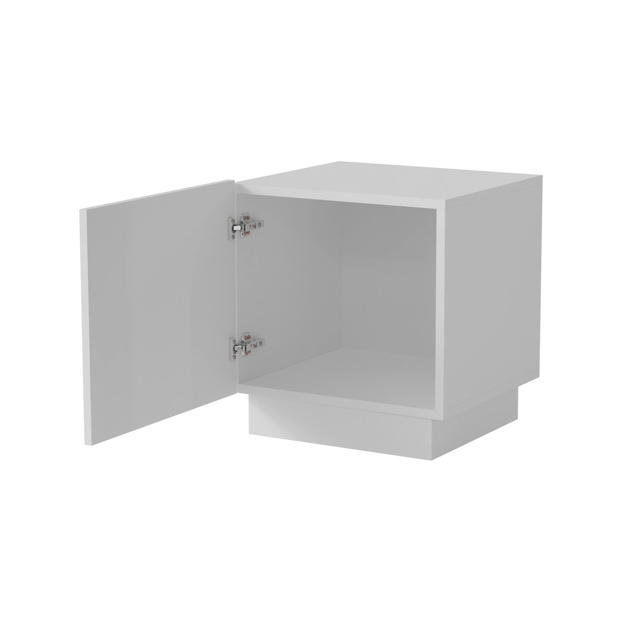 Set di 2 comodini Revo, Comò basso con anta battente e vano interno, Finitura effetto cannettato, 47x40 h45 cm, Bianco