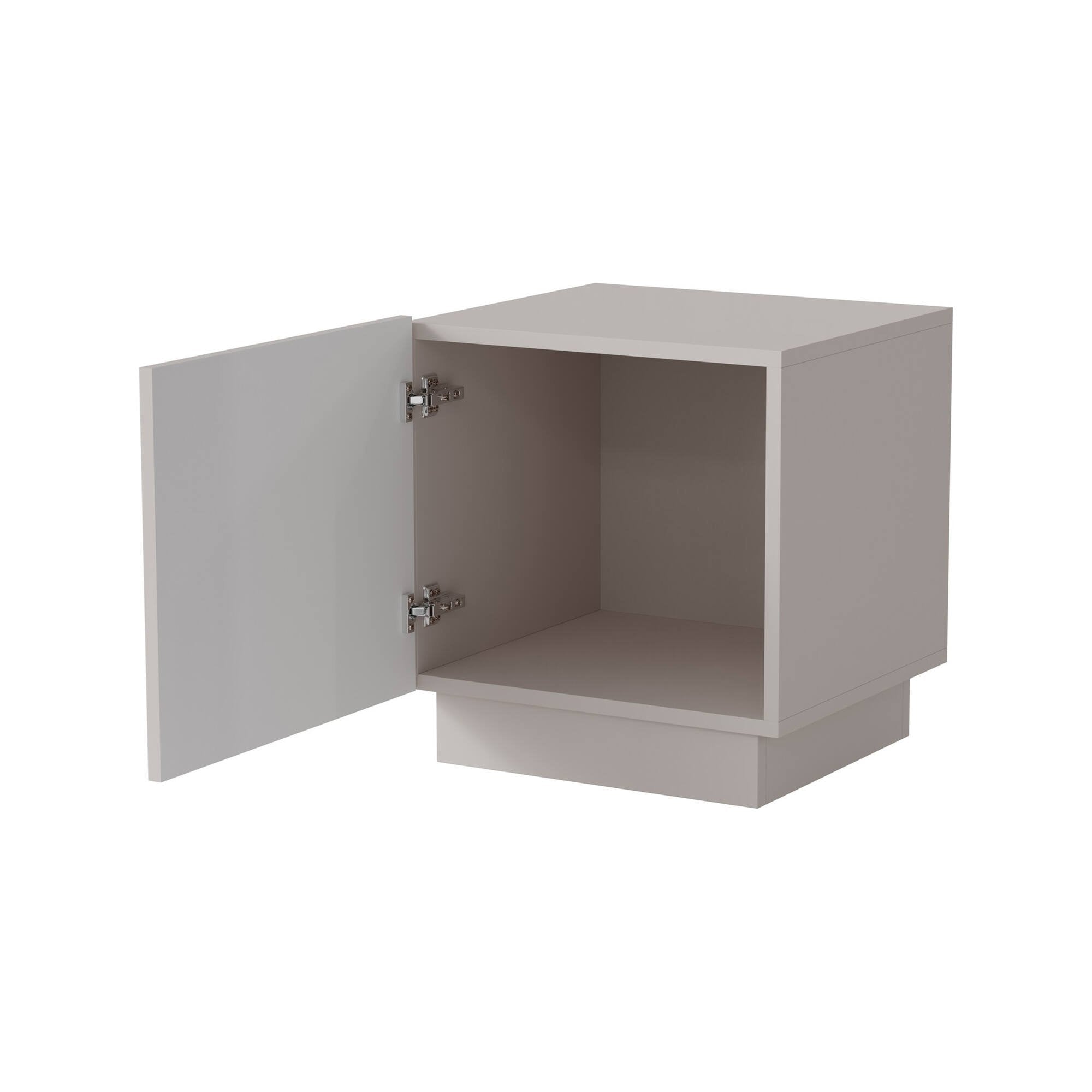 Comodino Revo, Com basso con anta battente e vano interno, Finitura effetto cannettato, 47x40 h45 cm, Beige