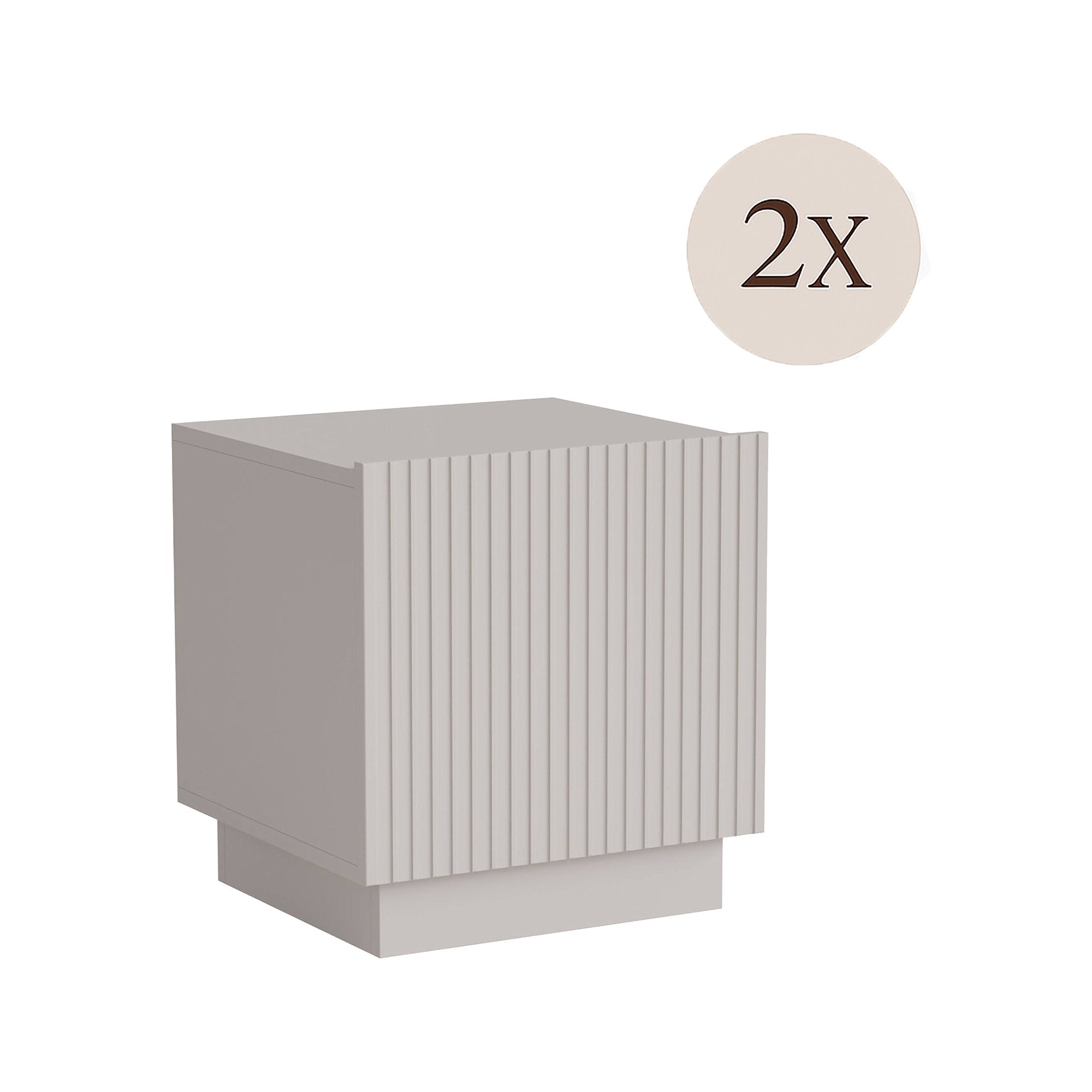 Comodino Revo, Com basso con anta battente e vano interno, Finitura effetto cannettato, 47x40 h45 cm, Beige