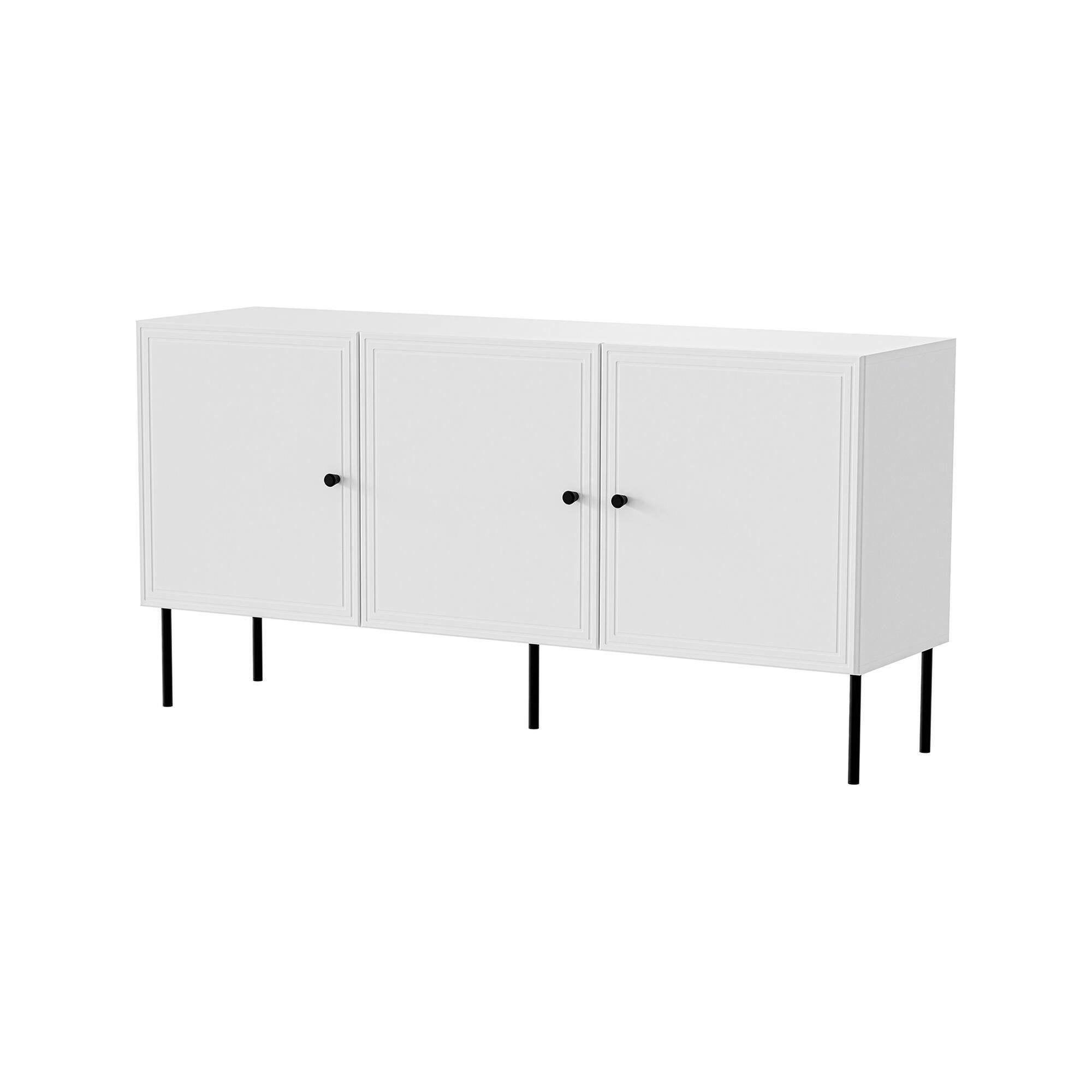 Credenza Vigasio, Madia da salotto con tre ante battenti, Rialzata da terra, 151x40 h75 cm, Bianco
